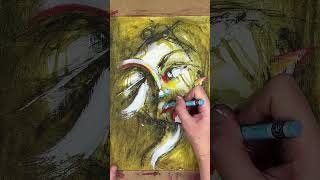 Colourful abstract face painting with mixed media