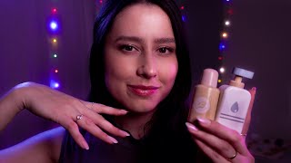ASMR Wooden skincare for sleep    hand movement, mouth sounds, hair combing [Portuguese]