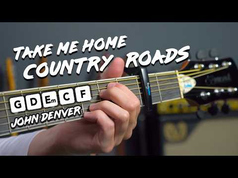 "Take Me Home Country Roads" acoustic easy guitar lesson (no pick - strum with fingers)