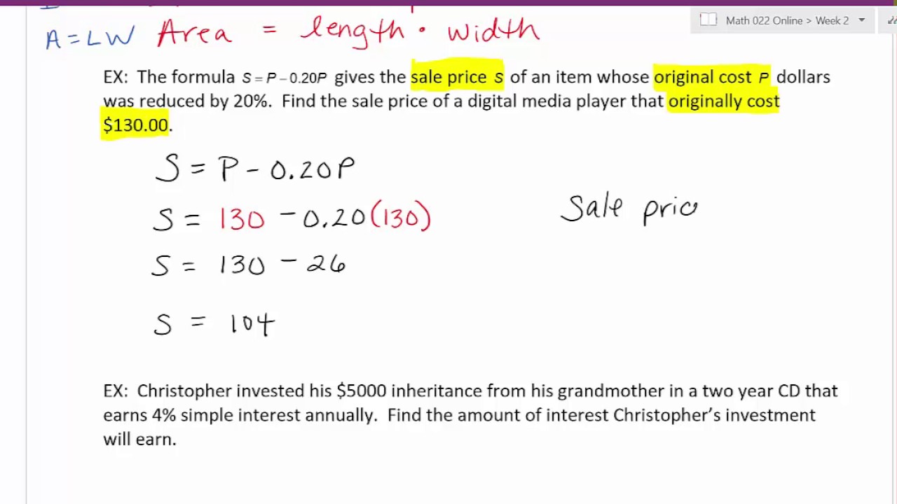 Evaluating Formulas - YouTube