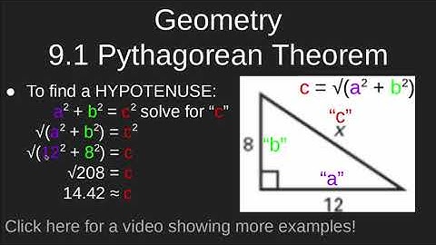 Geometry 9.1 Pythagorean Theorem Hypotenuse