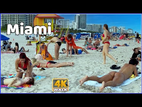 【4K】WALK MIAMI BEACH South Beach 4k SLOW TV travel video Bikini Beach USA