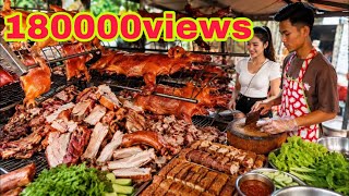 Amazing Roasted Pig in Cambodia 🇰🇭 | Crispy Skin & Juicy Pork Street Food