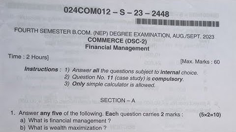Financial Management B.com 4th Semester NEP Question Paper Year 2023 Dharwad University
