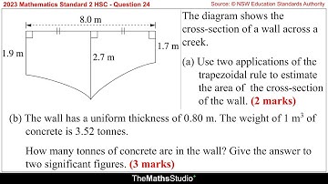 2023 Maths Standard 2 HSC Q24 Estimate volume of irregular prism using extended Trapezoidal rule