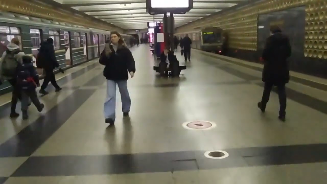 Metro Moscow, Maryino station, Light green Line - interior view, arrival of the train  Fragment 22