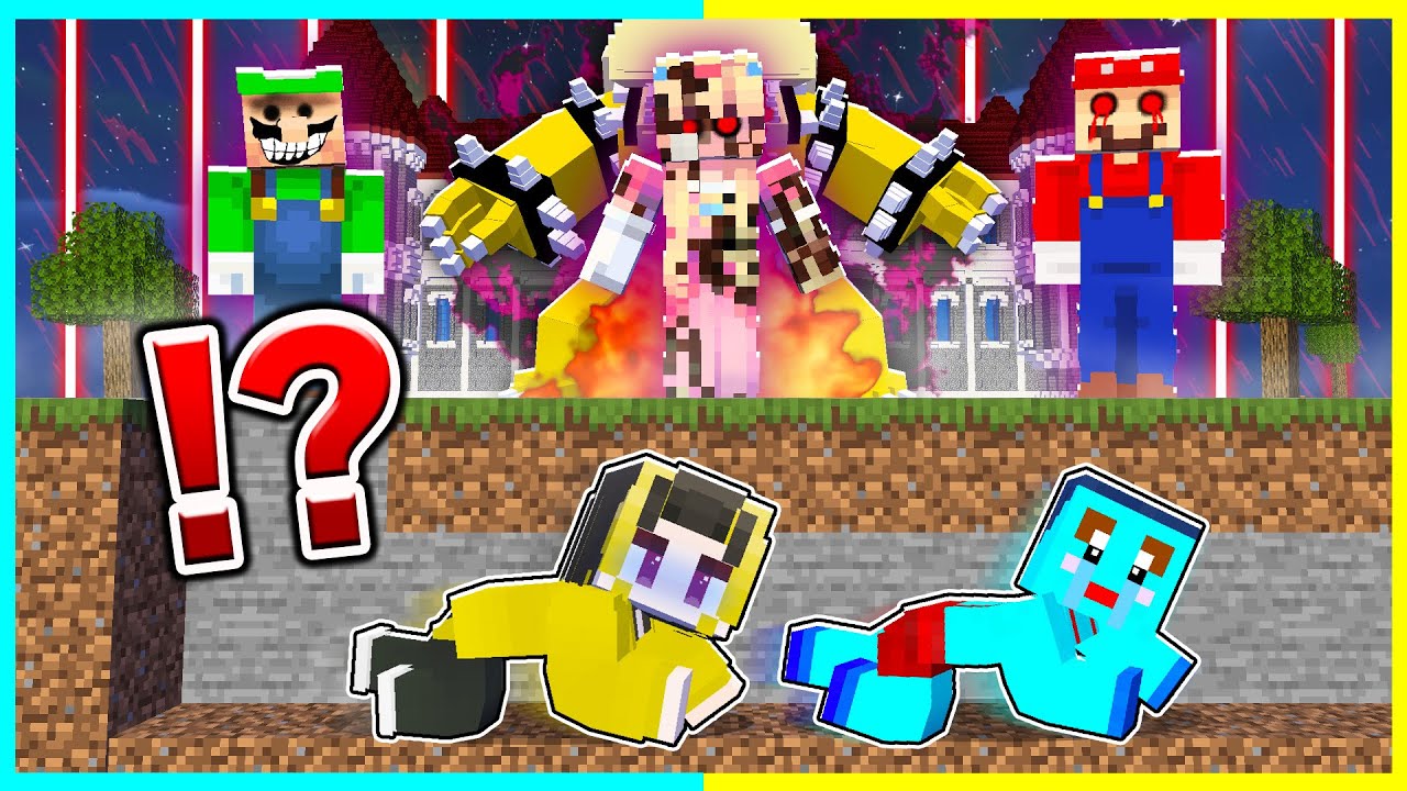 闇のマリオ軍団に捕まった！マリオたちから逃げろ！！【まいくら / マインクラフト】