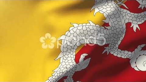 Bhutan Flag Waving In The Wind. Looping Sun Rises Style. Animation Loop
