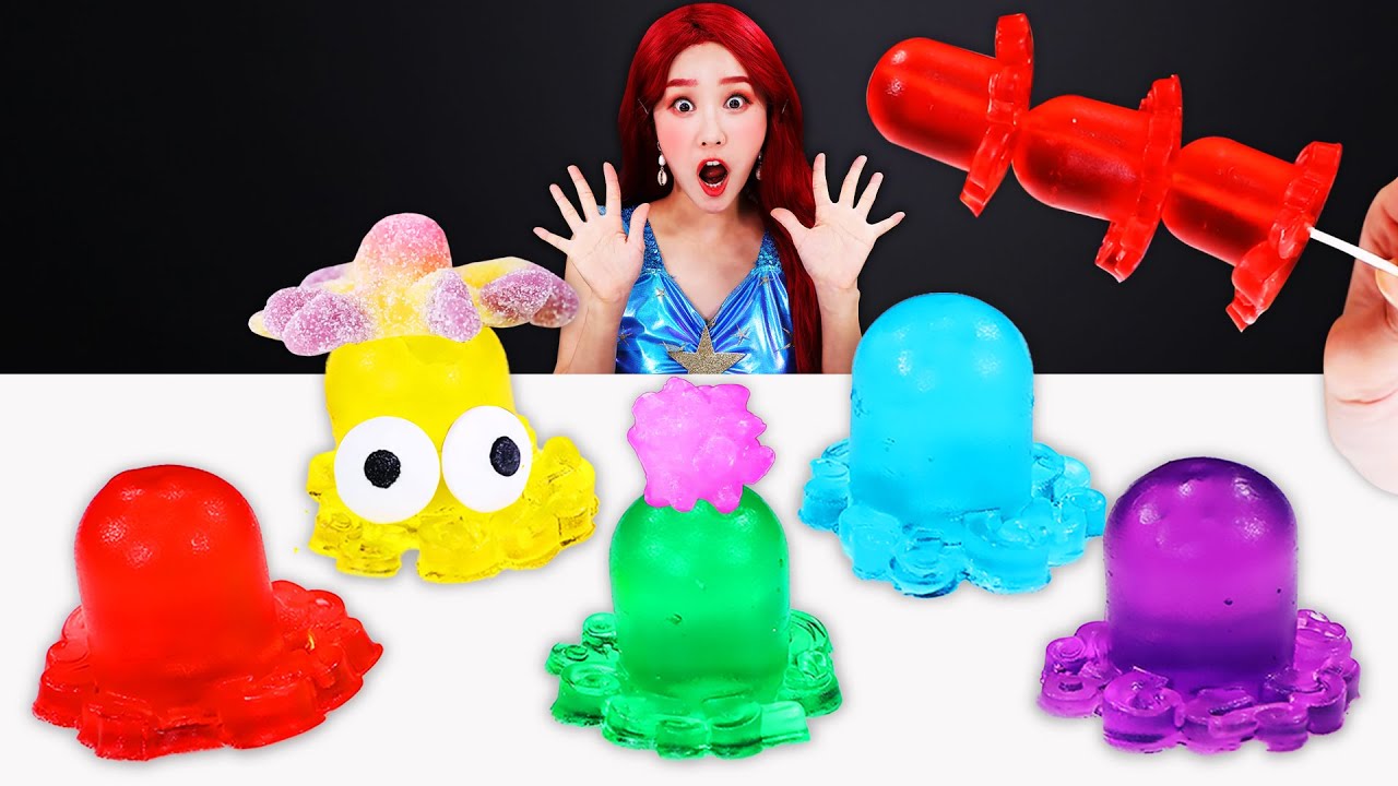 Rainbow octopus jelly Mukbang 무지개 문어젤리 먹방 JiniYum 지니얌 YouTube