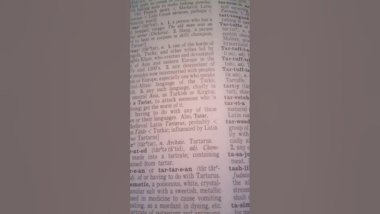 Tartar definition from 1960s world dictionary YouTube