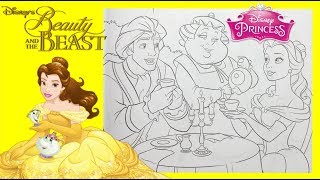Coloring Book Disney Princess Belle, Prince & Mrs Potts using Faber Castell