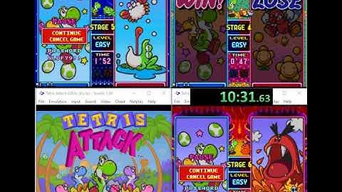 4 tetris attack versus mode easy one controller speedrun in 28:31 [World Record]
