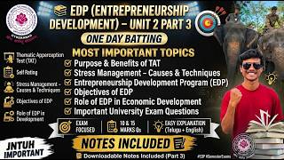 EDP Unit 2 Part 3 | TAT, Stress Management, Entrepreneurship Development Program (EDP) & Objectives.