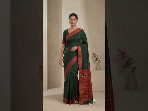 Green Cotton Jamdani Saree with Contrast Woven Border