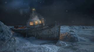 Frozen Fishing Boat in Snowstorm | Blizzard Storm Ambience | Sleep &amp; Relaxation: Shipwrecked Trawler