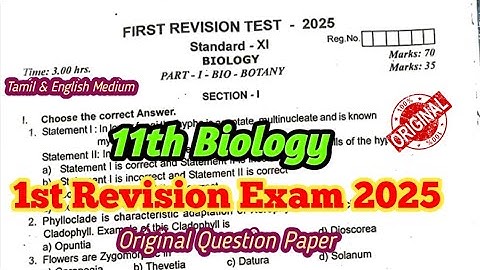 11th Biology 1st Revision Exam Original Question Paper 2025| Important Questions