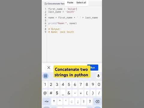 Concatenate two strings in python @ctutorialbynaziasohail - YouTube