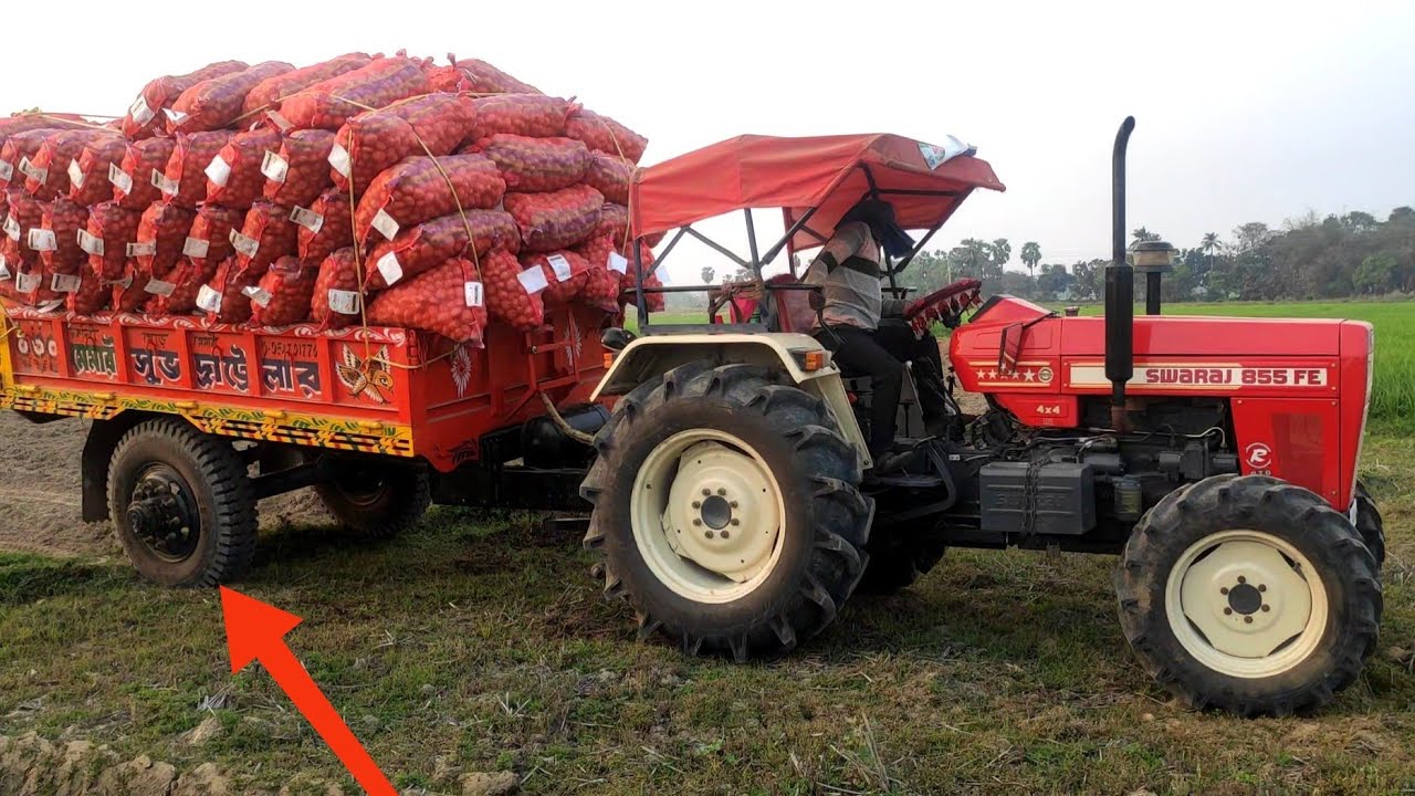 New Swaraj 855 FE 4wd Tractor 142 Packet Potato 🥔 Loaded Trolley Performance||#4wdtractor #tractor