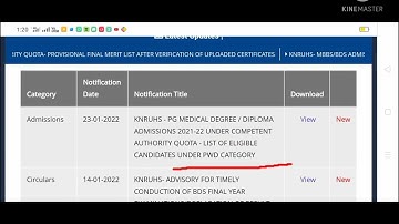Telagana KNRUHS PG medical Degree /Diploma PWD merit list released in 2022