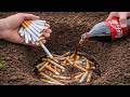 Pour cigarettes and Coca-Cola into a hole and see what happen