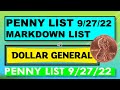 DOLLAR GENERAL PENNY LIST 9/27.22