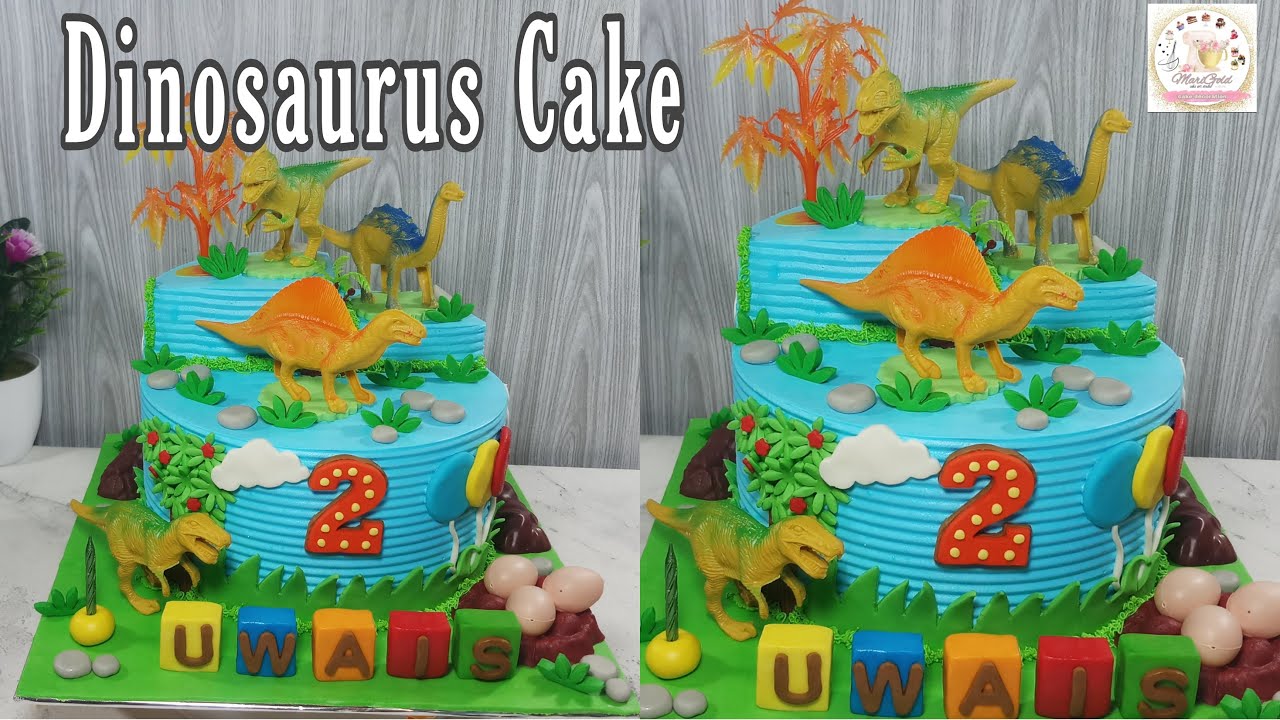 Dinosaurs cake | cara menghias kue ulang tahun tema dinosaurus #kueulangtahun