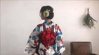 20代30代女性向け矢羽梅　3点セット（半巾帯）の動画！花火大会の浴衣ならPourVous