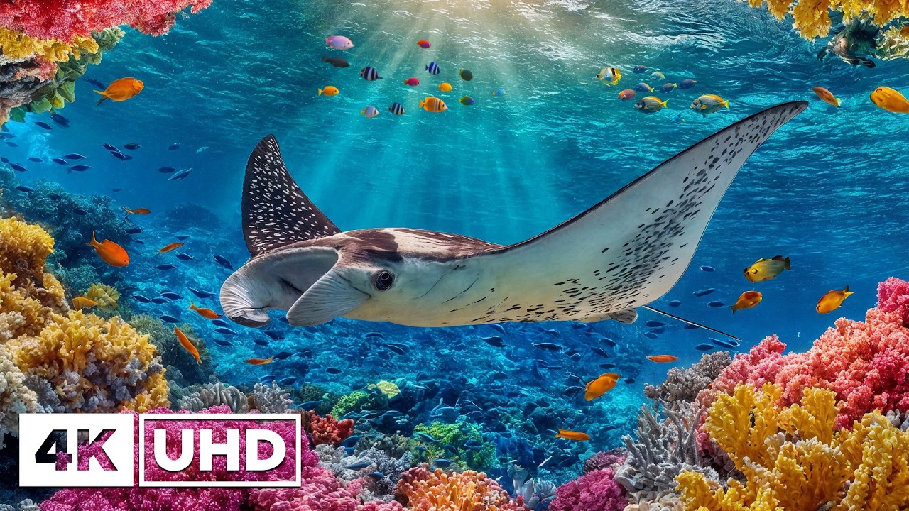 Океан 4K — Живописный фильм о морских обитателях с успокаивающей музыкой — Морские животные для рела