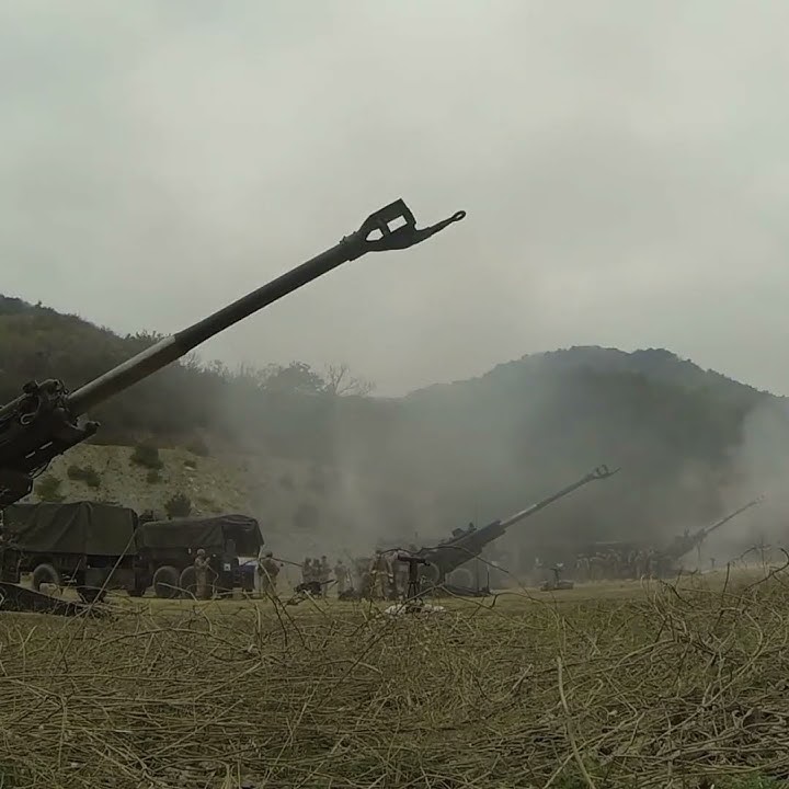 Artillery gun line firing for effect #sound #artillery #gun