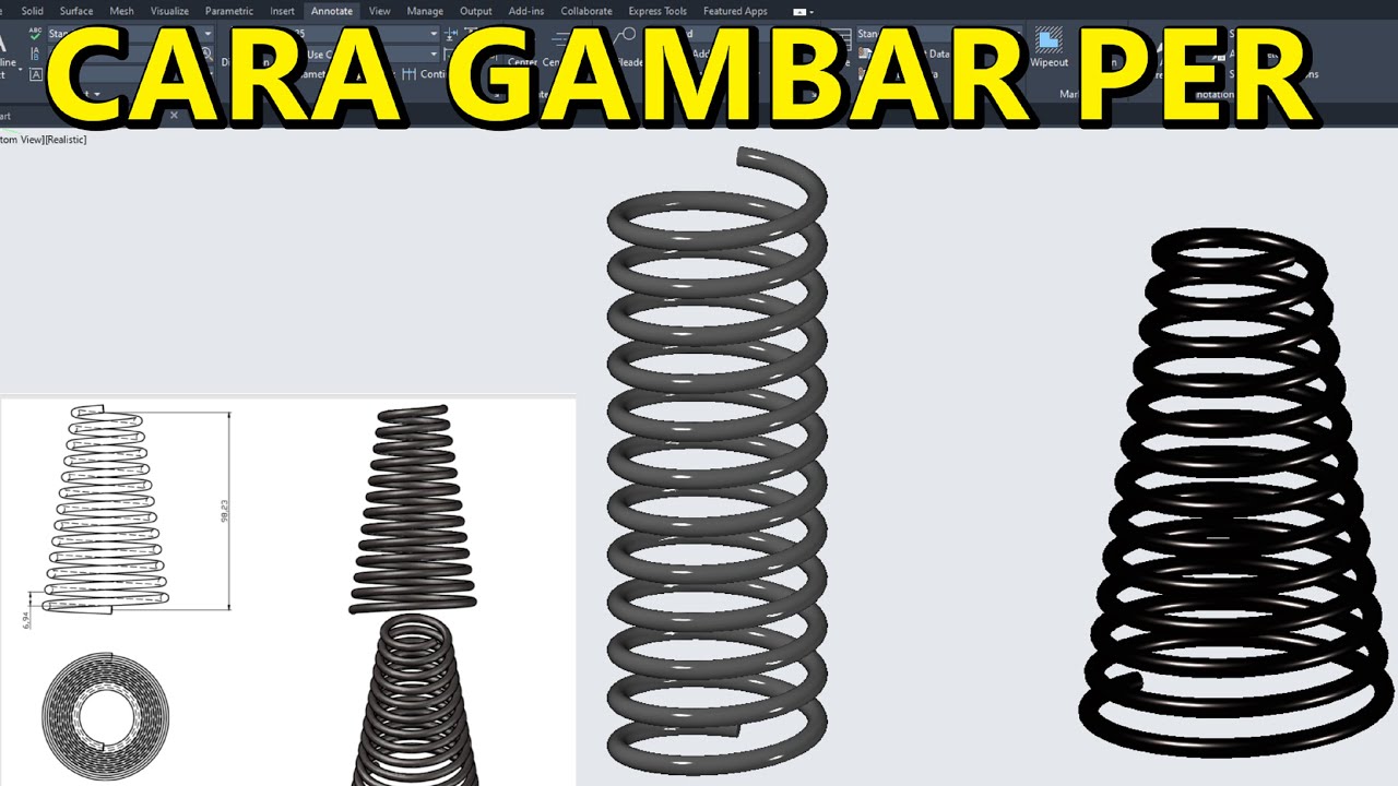 Tutorial Autocad cara gambar spring - YouTube