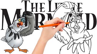 How to draw Scuttle, an eccentric seagull and expert on human stuff - The Little Mermaid