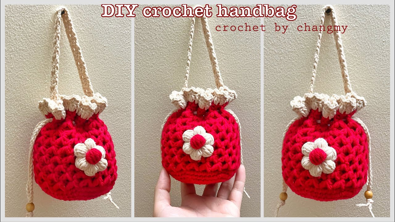 189. DIY crochet bag by changmy | Hướng dẫn móc túi tròn họa tiết mắt dứa phối hoa siêu xinh