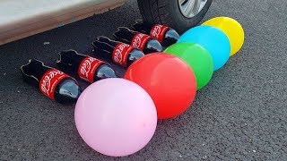 Crushing Crunchy &amp; Soft Things by Car! EXPERIMENT: Car vs Coca Cola, Fanta, Mirinda Balloons