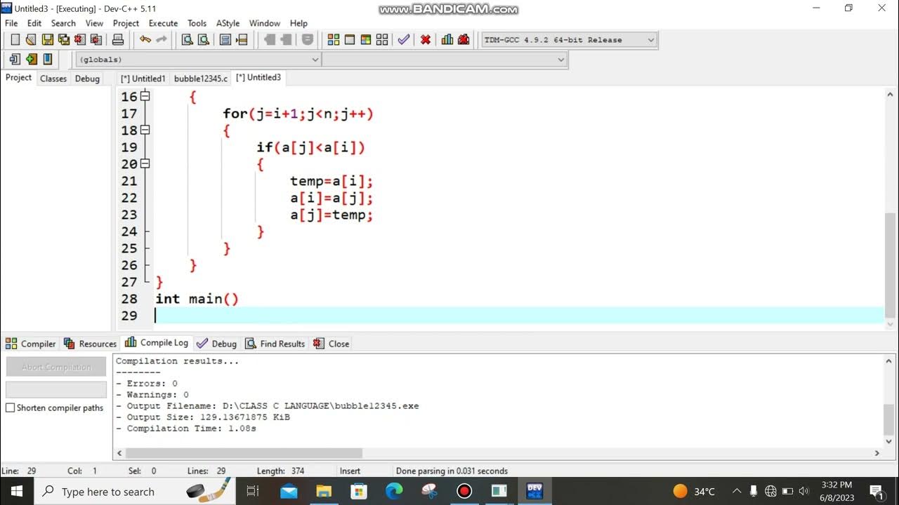 Bubble Sort Program in C language using function|@LearnProgramming ...
