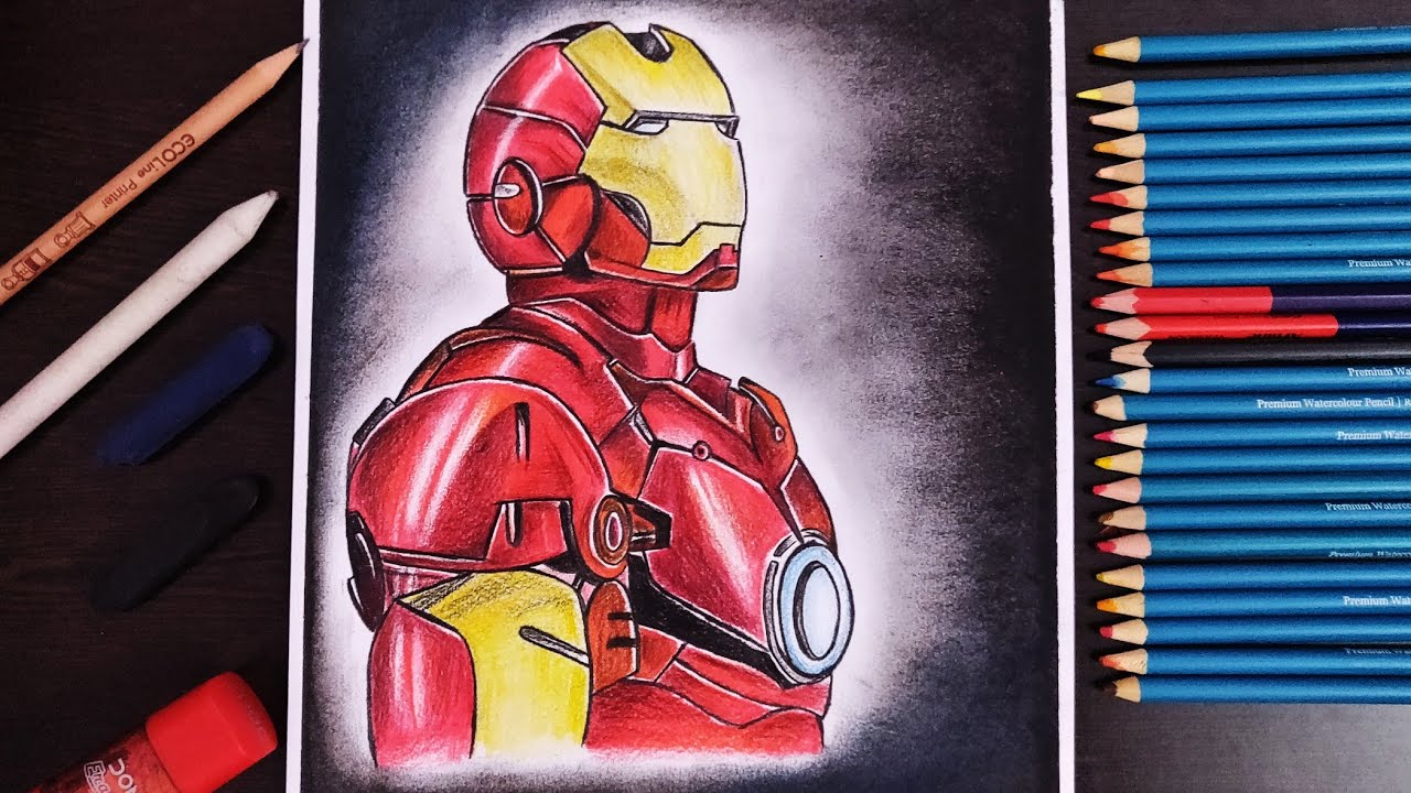 How to draw Ironman / Colour pencil tutorial / The Art Girl - YouTube