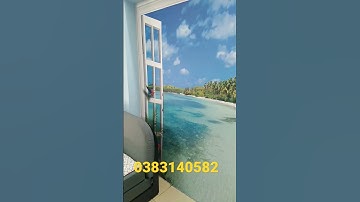 Tranh 3d cảnh biển khung cửa sổ phòng khách tạo không gian mát mẻ