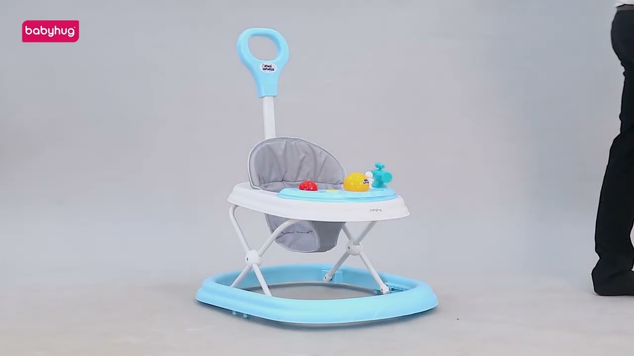 Babyhug Foldable Space Baby Walker with Parental Push Handle & Musical Toy Bar