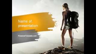 Woman Hiker with Backpack PowerPoint Template by PoweredTemplate.com
