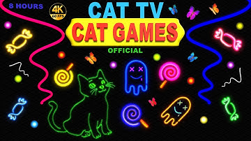 CAT GAMES | VIDEOS FOR KITTEN TO WATCH NEON, LASER & STRING | CAT TV 4K 8-HOURS 60 FPS