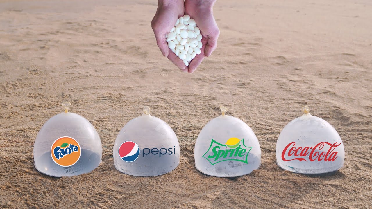 Experiment: Cola, Sprite, Fanta, Pepsi vs Mentos in Balloons Underground