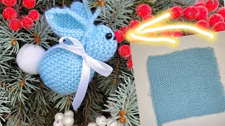 🐰ЗАЙЧИК ИЗ КВАДРАТА СПИЦАМИ🎄ЁЛОЧНАЯ ИГРУШКА/bunny knitting/Häschen stricken