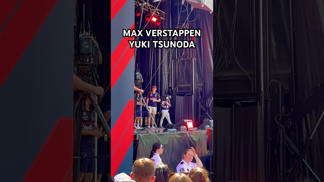 Buen ambiente con Max y Yuki en el Stage F1. #barcelonagp #formula1 #f1 #verstappen #tsunoda #max
