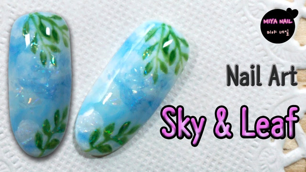 дизайн ногтей - Небо и листья (облако)