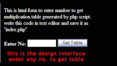 php script (code) to calculate multiplication table