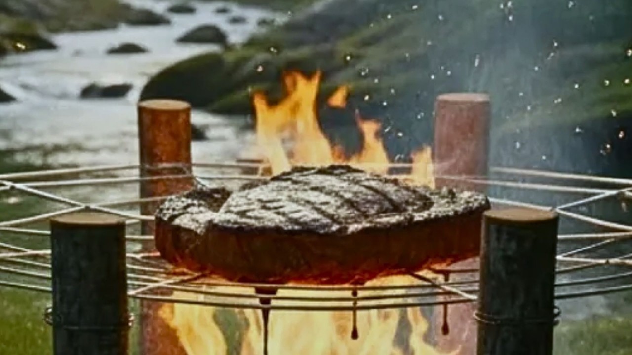 Примитивная кухня: приготовление дикого кабана на стальной решетке