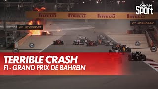 Le terrible crash de Romain Grosjean au départ de la course - GP de Bahreïn