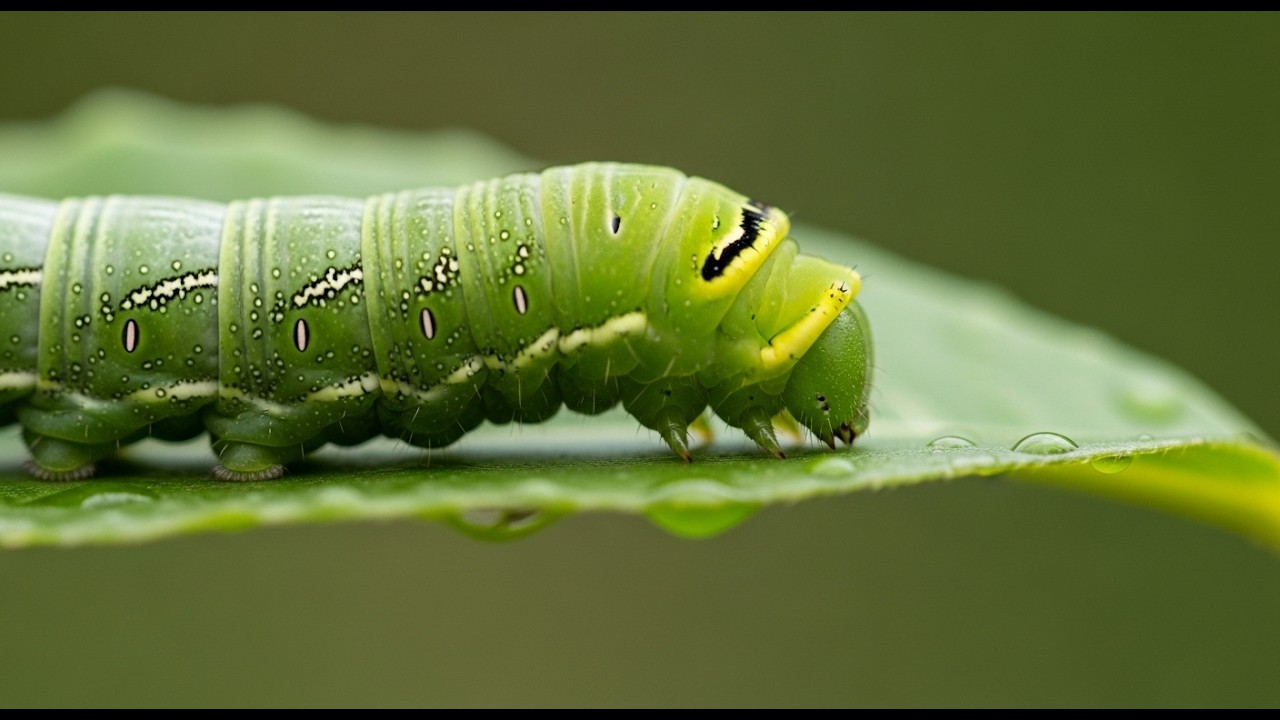 ASMR Caterpillar Eating Close-Up | Extreme Macro Footage