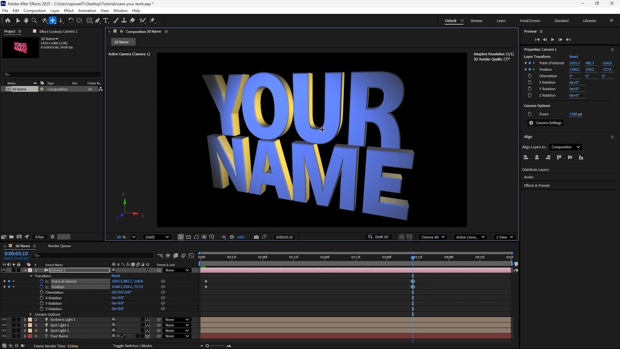 After Effects Animated 3D Name Tutorial