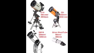 4 different telescopes (C14, C8, SW10 dob, orion 80mm) x  Canon T6