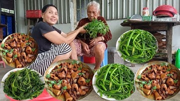 Bà lão 101 tuổi bữa cơm quê nhà Cá Tràu kho tiêu chấm rau lang luộc đọt bí xào | Món ăn quê nhà